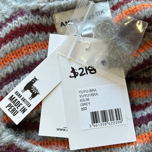 Antik Batik Top Yuyu Bra Alpaca Hand Knitted Jacquard Cropped Grey Sz XS NEW - Picture 7 of 12